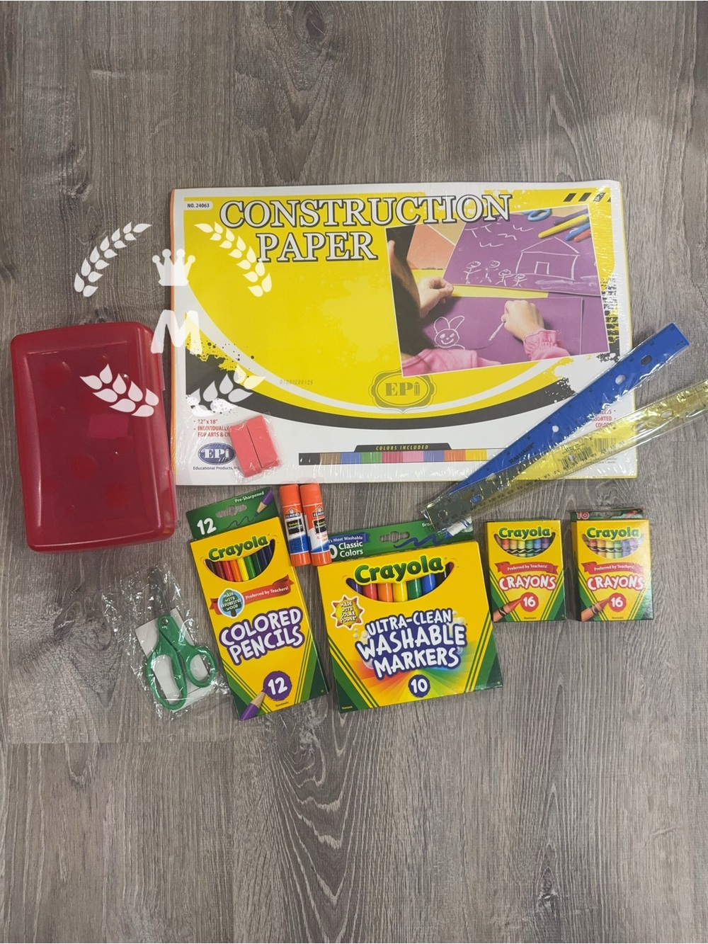 Crayola Assorted Art & Construction Paper, Scissor, Rules, Pencil box,Eraser Set
